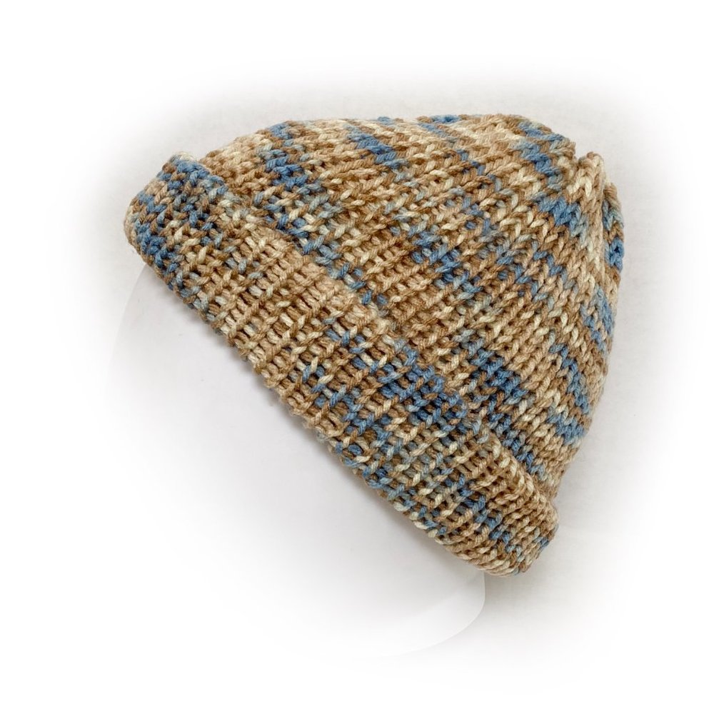 Blue & Brown Youth/Juniors Handmade Acrylic Blend Knit Winter Hat OS - Picture 2 of 4